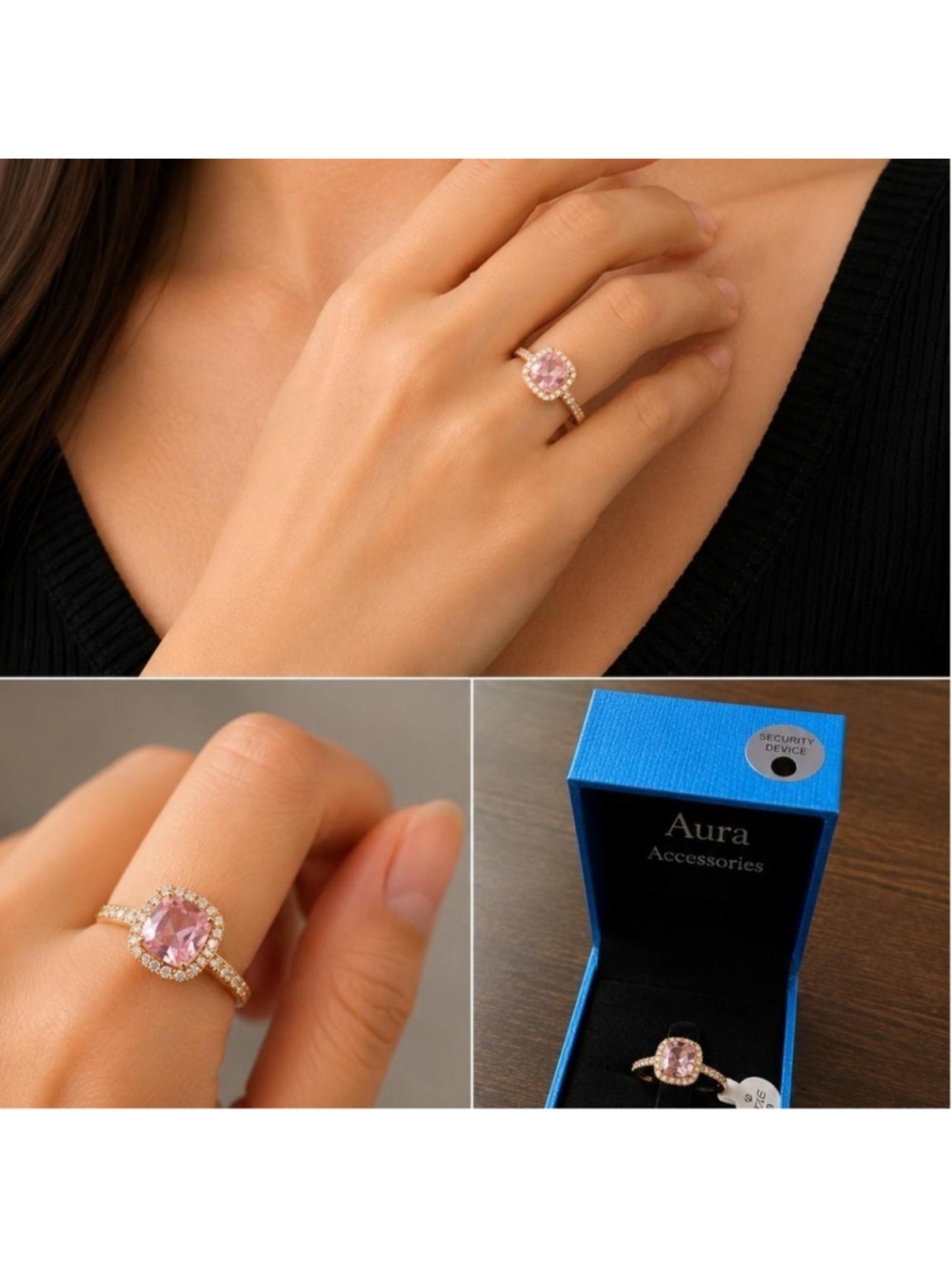 NWT Aura Accessories Pink Gemstone Statement Ring Size 9 - Picture 1 of 2